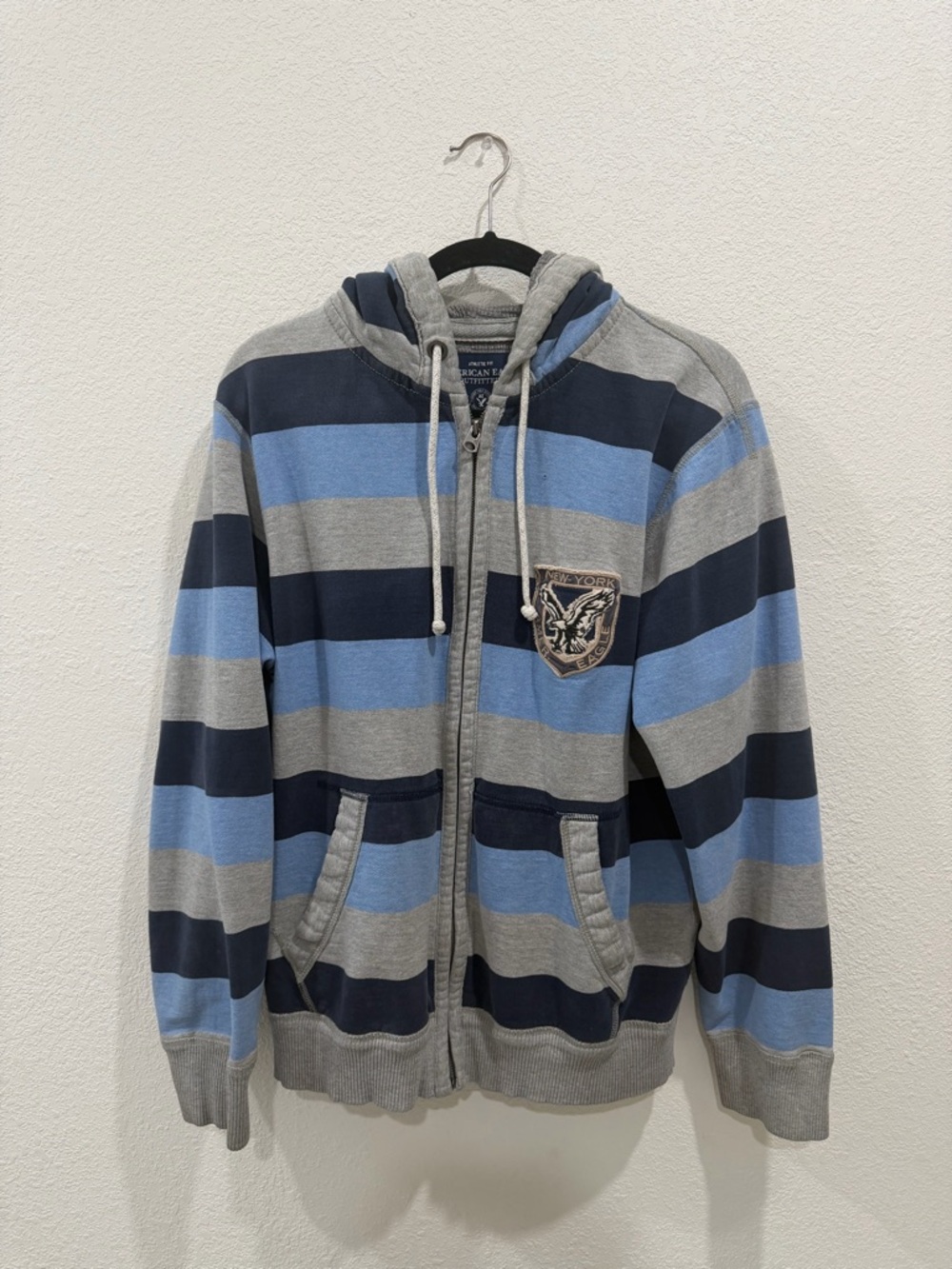 American Eagle Outfitters Navy, Light Blue & Gray Striped Zip Hoodie